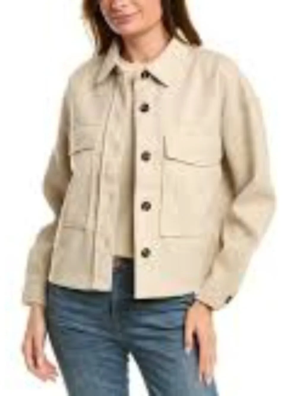 beachlunchlounge Cream Button-Front Cropped Utility Shacket Size XS - Picture 2 of 5